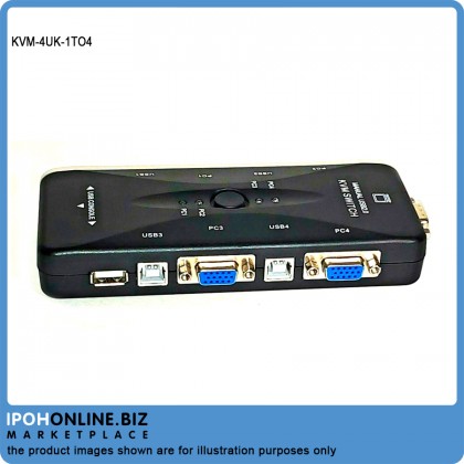 4 Port USB VGA KVM Switch Box For Mouse Keyboard Monitor Sharing Computer