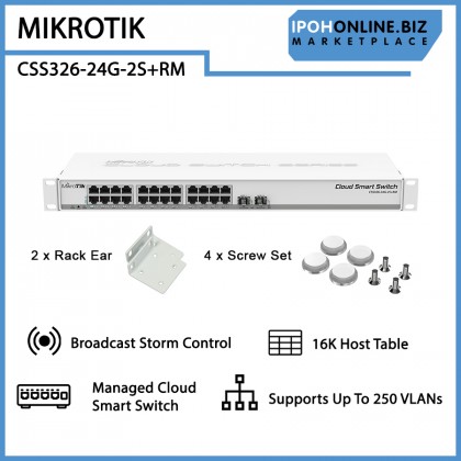 MIKROTIK CSS326-24G-2S+RM Cloud Smart Switch 24 port Gigabit + 10G SFP+ L3 Managed VLAN LACP RSTP Jumbo Frame