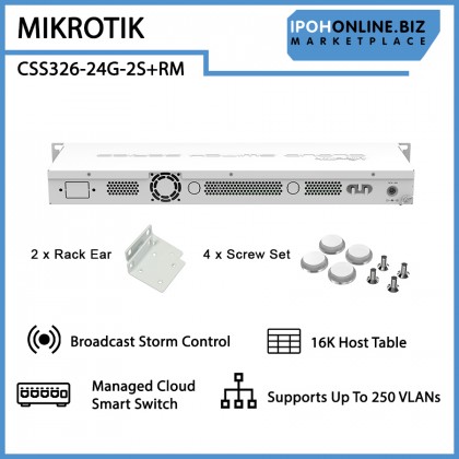 MIKROTIK CSS326-24G-2S+RM Cloud Smart Switch 24 port Gigabit + 10G SFP+ L3 Managed VLAN LACP RSTP Jumbo Frame