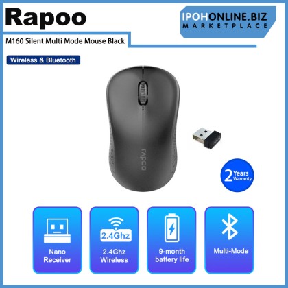 Rapoo M160 Silent Multi Mode Wireless & Bluetooth Mouse Black Rapoo M160 Silent Multi Mode Wireless & Bluetooth Mouse Black