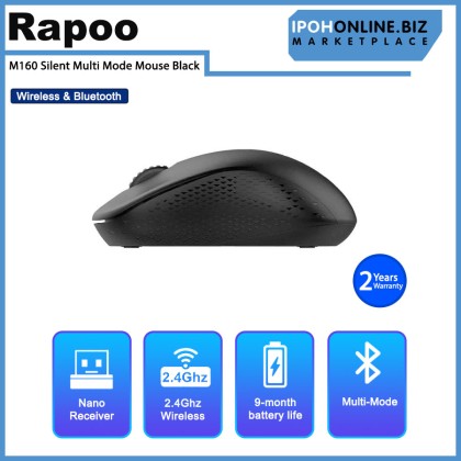 Rapoo M160 Silent Multi Mode Wireless & Bluetooth Mouse Black Rapoo M160 Silent Multi Mode Wireless & Bluetooth Mouse Black