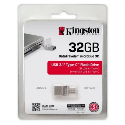 Kingston 32GB DataTraveler microDuo 3C USB 3.1 Type C OTG Flash Drive (DTDUO3C/32GB)