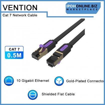 VENTION Cat7 Flat Ethernet Cable 0.5M STP RJ45 - 2.5/5/10Gbps High Speed Network Cable for Gaming Server Workstation Host
