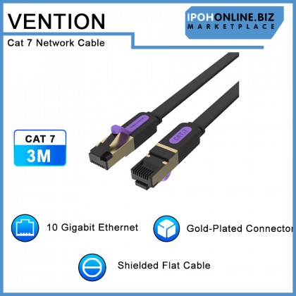 VENTION Cat7 Flat Ethernet Cable 3M STP RJ45 - 2.5/5/10Gbps High Speed Network Cable For Gaming Server Workstation NAS VENTION Cat7 Flat Ethernet Cable 3M STP RJ45 - 2.5/5/10Gbps High Speed Network Cable For Gaming Server Workstation NAS