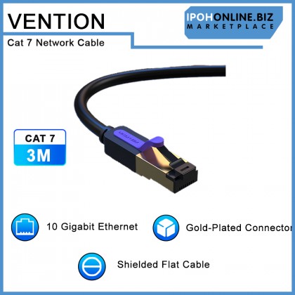 VENTION Cat7 Flat Ethernet Cable 3M STP RJ45 - 2.5/5/10Gbps High Speed Network Cable For Gaming Server Workstation NAS VENTION Cat7 Flat Ethernet Cable 3M STP RJ45 - 2.5/5/10Gbps High Speed Network Cable For Gaming Server Workstation NAS