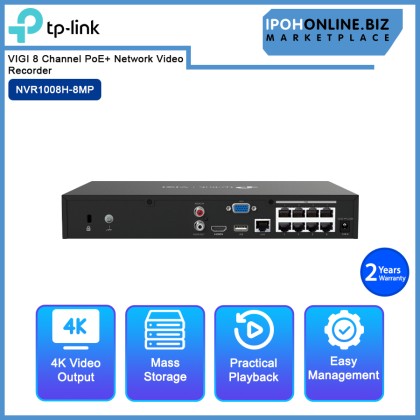 TP-Link VIGI NVR1008H-8MP 8 Channel PoE+ Network Video Recorder ONVIF IP CCTV with 113w PoE Budget