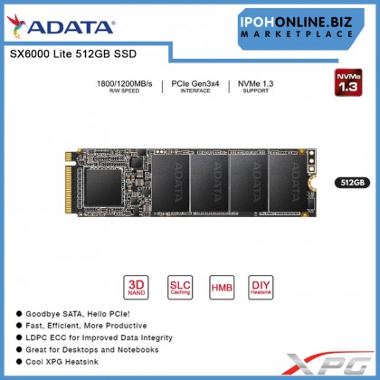 XPG SX6000 Lite PCIe Gen3x4 M.2 2280 Solid State Drive 512GB NVMe SSD XPG SX6000 Lite PCIe Gen3x4 M.2 2280 Solid State Drive 512GB NVMe SSD