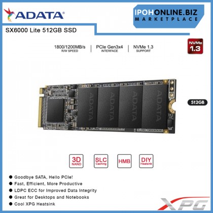 XPG SX6000 Lite PCIe Gen3x4 M.2 2280 Solid State Drive 512GB NVMe SSD XPG SX6000 Lite PCIe Gen3x4 M.2 2280 Solid State Drive 512GB NVMe SSD