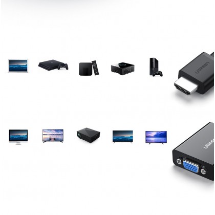 Ugreen adapter HDMI - VGA Micro USB / audio 3.5 mm mini jack black (40248)