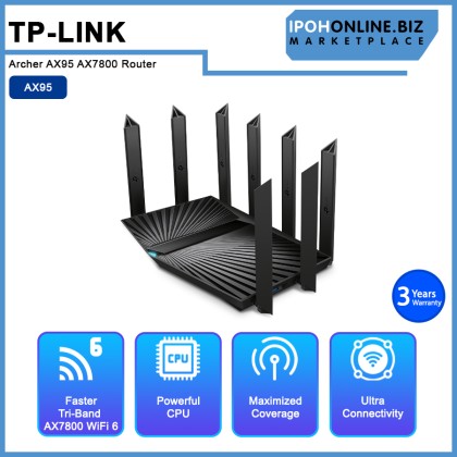 TP-Link Archer AX95 AX7800 Tri-Band 8-Stream AX Mesh (Onemesh) Wireless WiFi 6 Router, Support MU-MImo