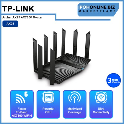 TP-Link Archer AX95 AX7800 Tri-Band 8-Stream AX Mesh (Onemesh) Wireless WiFi 6 Router, Support MU-MImo