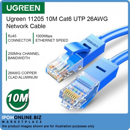 UGREEN 11205 10M Cat6 UTP 26AWG CCA Network Cable - Blue