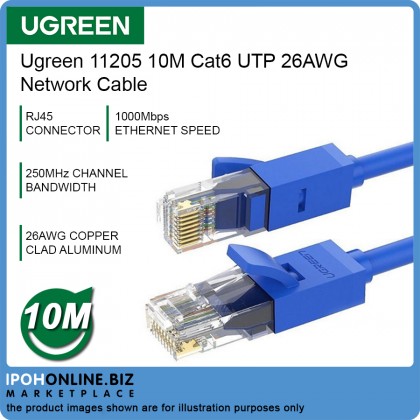 UGREEN 11205 10M Cat6 UTP 26AWG CCA Network Cable - Blue