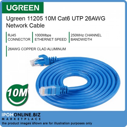 UGREEN 11205 10M Cat6 UTP 26AWG CCA Network Cable - Blue