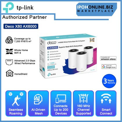 TP-Link Deco X80 AX6000 Whole Home AI-Driven Dual-Band Mesh WiFi 6 System Router-3 Pack