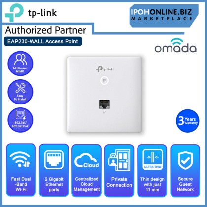 TP-LINK EAP230-Wall Omada AC1200 Wireless MU-MIMO + Dual-Band Gigabit Wall-Plate Access Point with 802.3af 802.3at PoE Compatibility