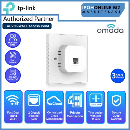 TP-LINK EAP230-Wall Omada AC1200 Wireless MU-MIMO + Dual-Band Gigabit Wall-Plate Access Point with 802.3af 802.3at PoE Compatibility