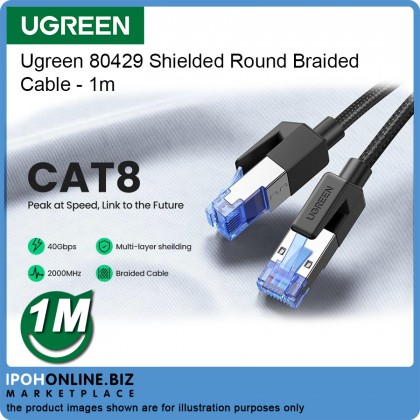 UGREEN CAT8 40Gbps 2000MHz RJ45 Ethernet Shielded Round Braided Cable - 1M