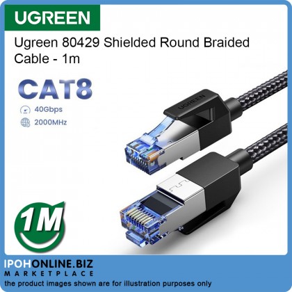 UGREEN CAT8 40Gbps 2000MHz RJ45 Ethernet Shielded Round Braided Cable - 1M