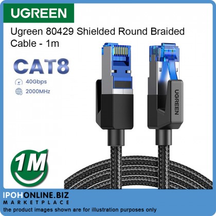 UGREEN CAT8 40Gbps 2000MHz RJ45 Ethernet Shielded Round Braided Cable - 1M