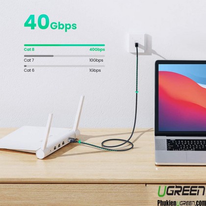 UGREEN CAT8 40Gbps 2000MHz RJ45 Ethernet Shielded Round Braided Cable - 1M