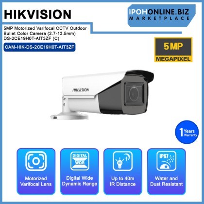 Hikvision DS-2CE19H0T-AIT3ZF (C) 5MP Motorized Varifocal (2.7-13.5mm Lens) CCTV Outdoor Bullet Color Camera