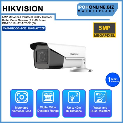 Hikvision DS-2CE19H0T-AIT3ZF (C) 5MP Motorized Varifocal (2.7-13.5mm Lens) CCTV Outdoor Bullet Color Camera