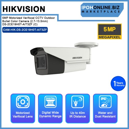 Hikvision DS-2CE19H0T-AIT3ZF (C) 5MP Motorized Varifocal (2.7-13.5mm Lens) CCTV Outdoor Bullet Color Camera