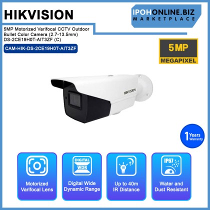 Hikvision DS-2CE19H0T-AIT3ZF (C) 5MP Motorized Varifocal (2.7-13.5mm Lens) CCTV Outdoor Bullet Color Camera