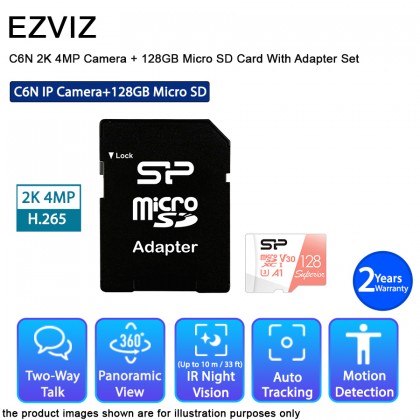 EZVIZ C6N 2K 4MP Full HD Pan Tilt Motion Tracking 360° Smart Night Vision Home Security IP CCTV Camera + SILICON POWER Superior V30 A1 128GB Micro SD Card With Adapter Set EZVIZ C6N 2K 4MP Full HD Pan Tilt Motion Tracking 360° Smart Night Vision Home Security IP CCTV Camera + SILICON POWER Superior V30 A1 128GB Micro SD Card With Adapter Set