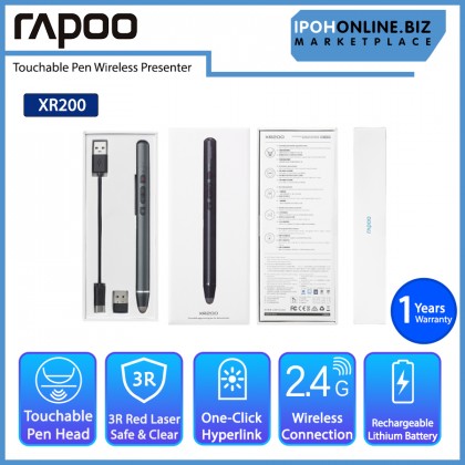 Rapoo XR200 Touchable page-turning pen for demonstrator USB Rechargeable 2.4G Wireless Presenter 3R Laser Pointer