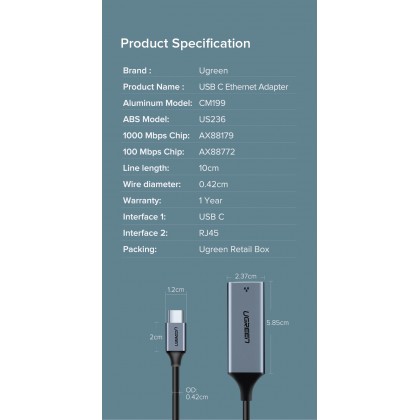 UGREEN USB C to Ethernet Adapter RJ45 to Thunderbolt 3 Type C Gigabit Network LAN Converter UGREEN USB C to Ethernet Adapter RJ45 to Thunderbolt 3 Type C Gigabit Network LAN Converter