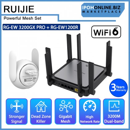 Ruijie Reyee RG-EW3200GX PRO 3200M Wi-Fi 6 Dual-band Wall-less Gigabit Mesh Router + Ruijie Reyee RG-EW1200R 1200M Dual-band Mesh Wi-Fi Extender Powerful Mesh Set Ruijie Reyee RG-EW3200GX PRO 3200M Wi-Fi 6 Dual-band Wall-less Gigabit Mesh Router + Ruijie Reyee RG-EW1200R 1200M Dual-band Mesh Wi-Fi Extender Powerful Mesh Set