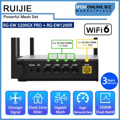 Ruijie Reyee RG-EW3200GX PRO 3200M Wi-Fi 6 Dual-band Wall-less Gigabit Mesh Router + Ruijie Reyee RG-EW1200R 1200M Dual-band Mesh Wi-Fi Extender Powerful Mesh Set Ruijie Reyee RG-EW3200GX PRO 3200M Wi-Fi 6 Dual-band Wall-less Gigabit Mesh Router + Ruijie Reyee RG-EW1200R 1200M Dual-band Mesh Wi-Fi Extender Powerful Mesh Set