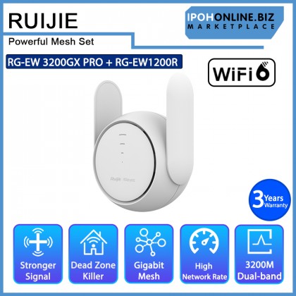Ruijie Reyee RG-EW3200GX PRO 3200M Wi-Fi 6 Dual-band Wall-less Gigabit Mesh Router + Ruijie Reyee RG-EW1200R 1200M Dual-band Mesh Wi-Fi Extender Powerful Mesh Set Ruijie Reyee RG-EW3200GX PRO 3200M Wi-Fi 6 Dual-band Wall-less Gigabit Mesh Router + Ruijie Reyee RG-EW1200R 1200M Dual-band Mesh Wi-Fi Extender Powerful Mesh Set