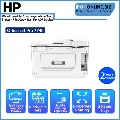 HP OfficeJet Pro 7740 Wide Format A3 Color Inkjet All-in-One Printer - Print Copy Scan Fax ADF Duplex