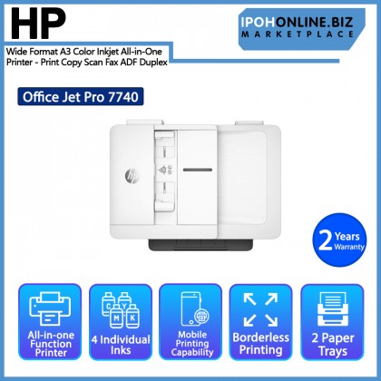 HP OfficeJet Pro 7740 Wide Format A3 Color Inkjet All-in-One Printer - Print Copy Scan Fax ADF Duplex