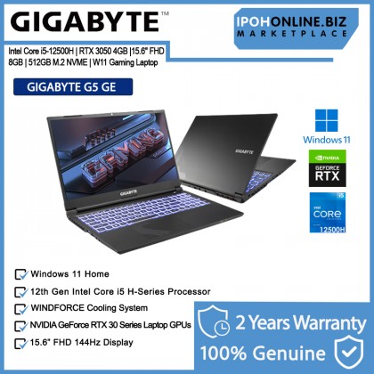 GIGABYTE G5 GE-51MY263SH 15.6" FHD 144Hz Gaming Laptop (i5-12500H, 8GB RAM, NVME 512GB SSD, RTX3050 4GB, W11) + Backpack