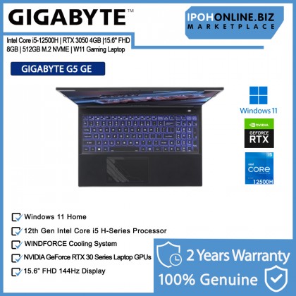 GIGABYTE G5 GE-51MY263SH 15.6" FHD 144Hz Gaming Laptop (i5-12500H, 8GB RAM, NVME 512GB SSD, RTX3050 4GB, W11) + Backpack