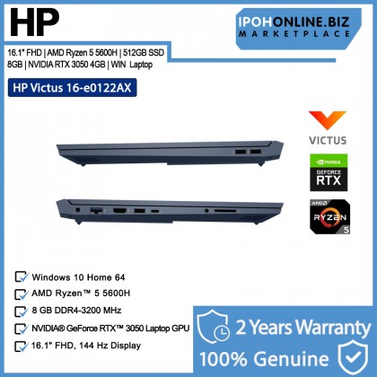 HP Victus Gaming Laptop 16-E0122AX 16.1" AMD Ryzen 5-5600H Performance Blue 4D8L3PA#UUF 512GB nvmE SSD, 8GB, NVIDIA RTX 3050 4GB, W11 Notebook + PAV Gaming Backpack