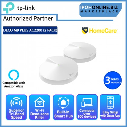 TP-Link Deco M9 Plus (2-pack) AC2200 Tri-Band Smart Home Mesh Wi-Fi System - Ideal for 3 to 5 bedrooms
