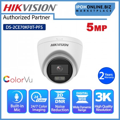 HIKVISION DS-2CE70KF0T-PFS 3.6 mm 5MP 3K ColorVu Indoor Audio Fixed DOME CCTV Camera with built-in mic HIKVISION DS-2CE70KF0T-PFS 3.6 mm 5MP 3K ColorVu Indoor Audio Fixed DOME CCTV Camera with built-in mic