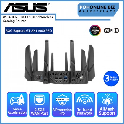 ASUS ROG Rapture GT-AX11000 Pro Tri-Band WiFi 6 Gaming Router with ASUS RangeBoost Plus