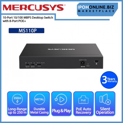 MERCUSYS MS110P 10 Port 10/100Mbps Desktop Switch with 8 Port PoE+ MERCUSYS MS110P 10 Port 10/100Mbps Desktop Switch with 8 Port PoE+