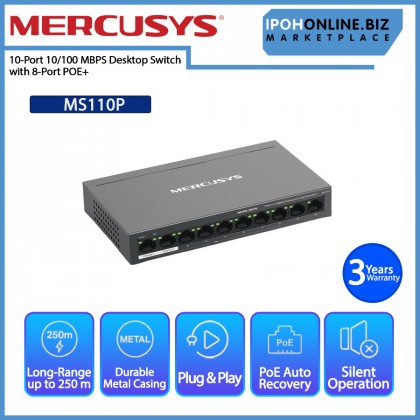 MERCUSYS MS110P 10 Port 10/100Mbps Desktop Switch with 8 Port PoE+ MERCUSYS MS110P 10 Port 10/100Mbps Desktop Switch with 8 Port PoE+