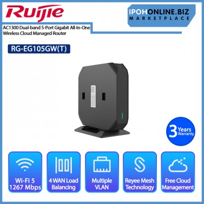 Ruijie Reyee RG-EG105GW(T) Wi-Fi AC1300 5 Port Gigabit Wireless All-In-One Business Router - SOHO Retail Restaurant Coffee Shop Hotel Ruijie Reyee RG-EG105GW(T) Wi-Fi AC1300 5 Port Gigabit Wireless All-In-One Business Router - SOHO Retail Restaurant Coffee Shop Hotel