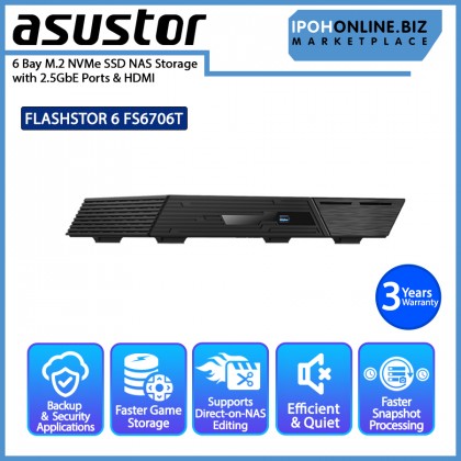 Asustor FLASHSTOR 6 FS6706T 6 Bay M.2 NVMe SSD NAS Storage with 2.5GbE Ports & HDMI