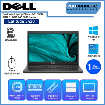 DELL Latitude 3420 Business Laptop Black i5-1135G7/8D4/512GBM2/W11PRO/14"FHD/1Y FOC MOUSE