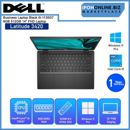 DELL Latitude 3420 Business Laptop Black i5-1135G7/8D4/512GBM2/W11PRO/14"FHD/1Y FOC MOUSE