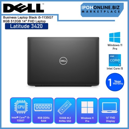 DELL Latitude 3420 Business Laptop Black i5-1135G7/8D4/512GBM2/W11PRO/14"FHD/1Y FOC MOUSE